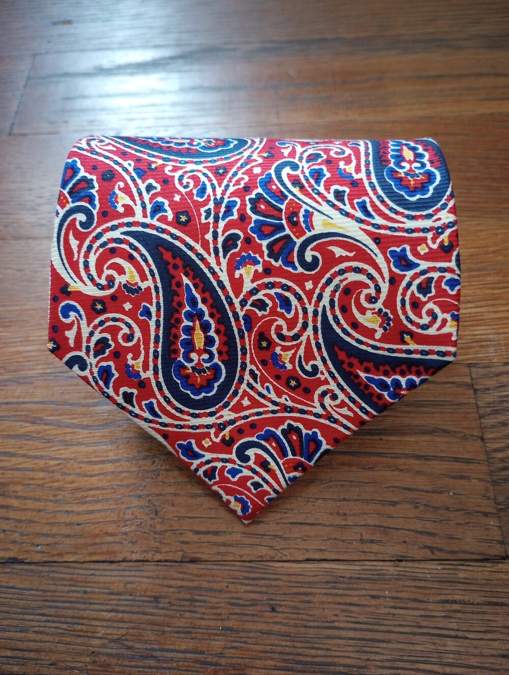 Vintage Polo Ralph Lauren Silk Necktie Bold Paisley Red White Blue Print Preppy